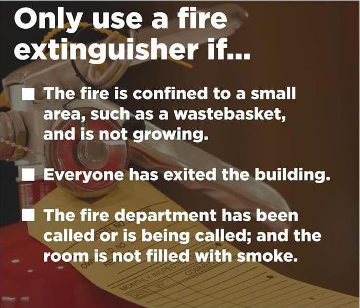 Fire extinguisher in the background with safety tips printed.