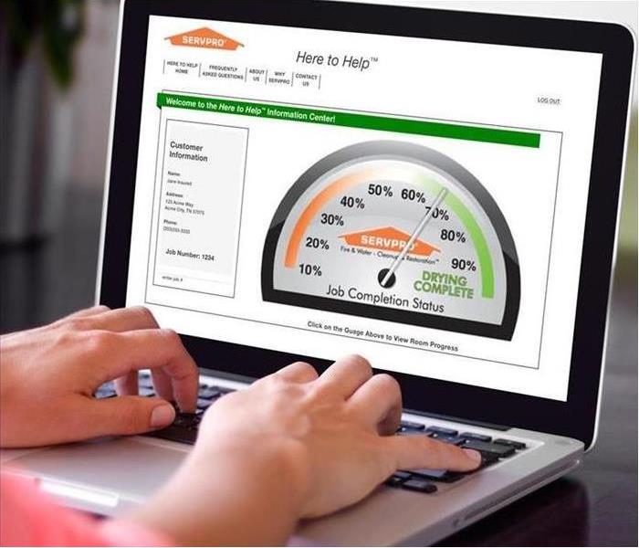Person using a  laptop computer with SERVPRO DryBook screen